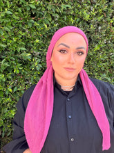 Pleated Solid Square Headscarf - Fuchsia-square-The Little Tichel Lady