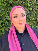 Pleated Solid Square Headscarf - Fuchsia-square-The Little Tichel Lady