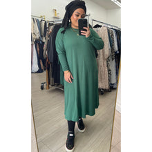 Ribbed Crew Neck Dress - Green, XS-3X-dress-The Little Tichel Lady