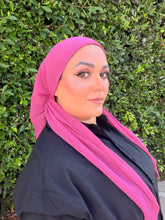 Pleated Solid Square Headscarf - Fuchsia-square-The Little Tichel Lady