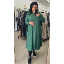 Ribbed Crew Neck Dress - Green, XS-3X-dress-The Little Tichel Lady