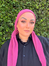 Pleated Solid Square Headscarf - Fuchsia-square-The Little Tichel Lady