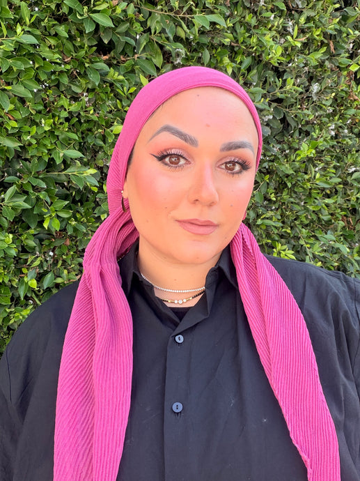 Pleated Solid Square Headscarf - Fuchsia-square-The Little Tichel Lady