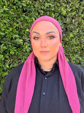 Pleated Solid Square Headscarf - Fuchsia-square-The Little Tichel Lady