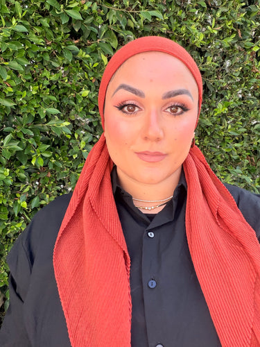 Pleated Solid Square Headscarf - Rust