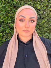 Pleated Solid Square Headscarf - Latte-square-The Little Tichel Lady