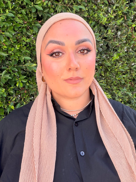 Pleated Solid Square Headscarf - Latte-square-The Little Tichel Lady