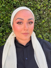 Pleated Solid Square Headscarf - Off-White-square-The Little Tichel Lady