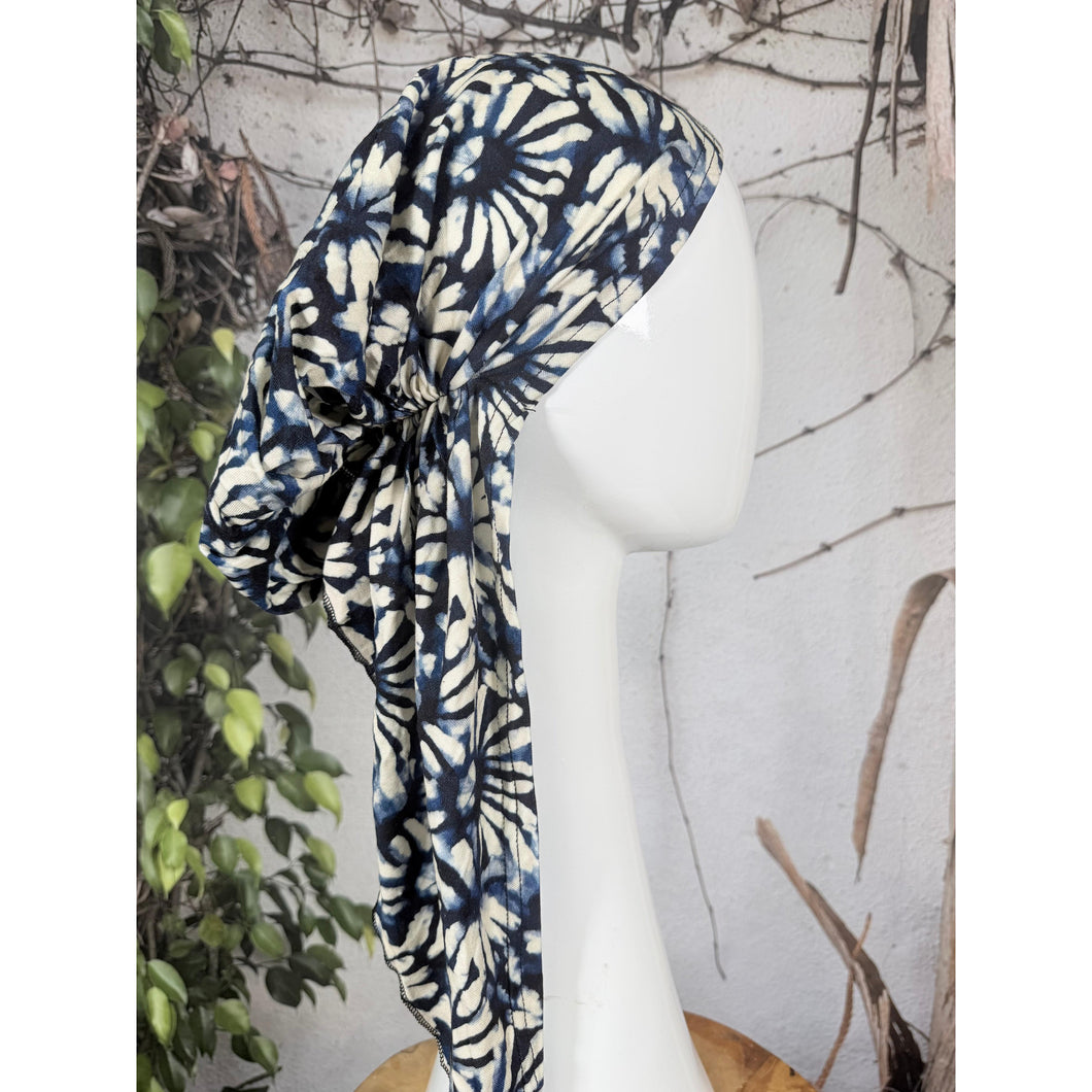 Stretchy Pretied Tichel - Navy Daisy Print-pretieds-The Little Tichel Lady