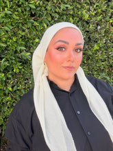 Pleated Solid Square Headscarf - Off-White-square-The Little Tichel Lady