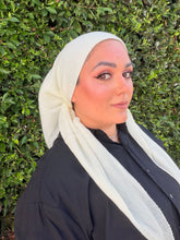 Pleated Solid Square Headscarf - Off-White-square-The Little Tichel Lady