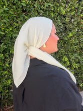 Pleated Solid Square Headscarf - Off-White-square-The Little Tichel Lady