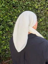 Pleated Solid Square Headscarf - Off-White-square-The Little Tichel Lady