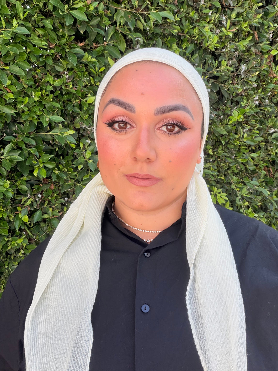 Pleated Solid Square Headscarf - Off-White-square-The Little Tichel Lady
