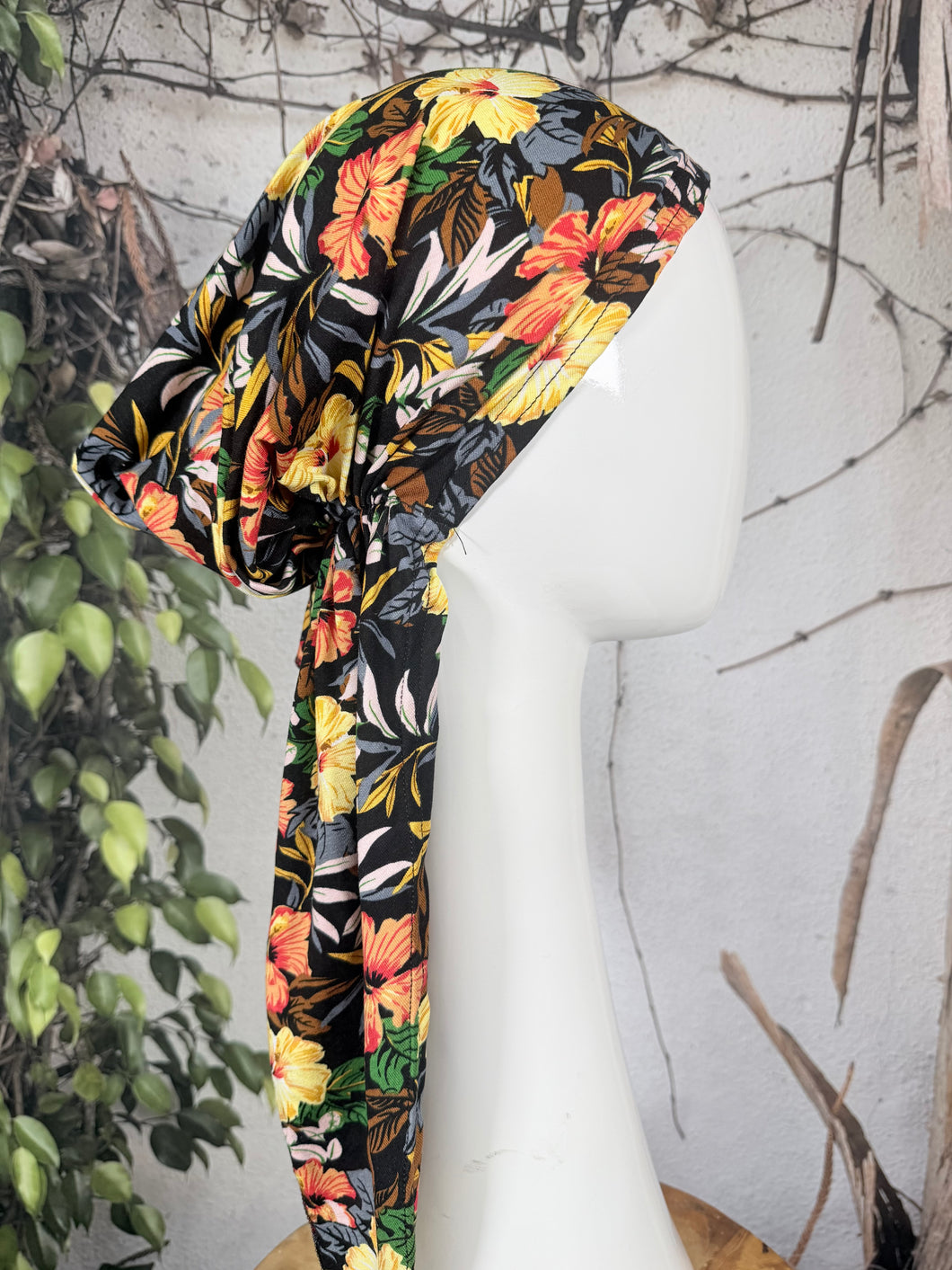 Stretchy Pretied Tichel - Black Floral-pretieds-The Little Tichel Lady
