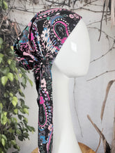 Stretchy Pretied Tichel - Black/Pink Floral Paisley-pretieds-The Little Tichel Lady