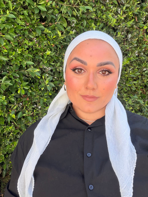 Pleated Solid Square Headscarf - White-square-The Little Tichel Lady