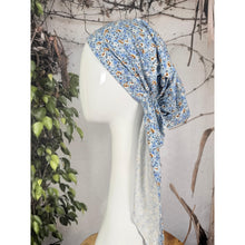 Stretchy Pretied Tichel - Blue Mini Floral-pretieds-The Little Tichel Lady