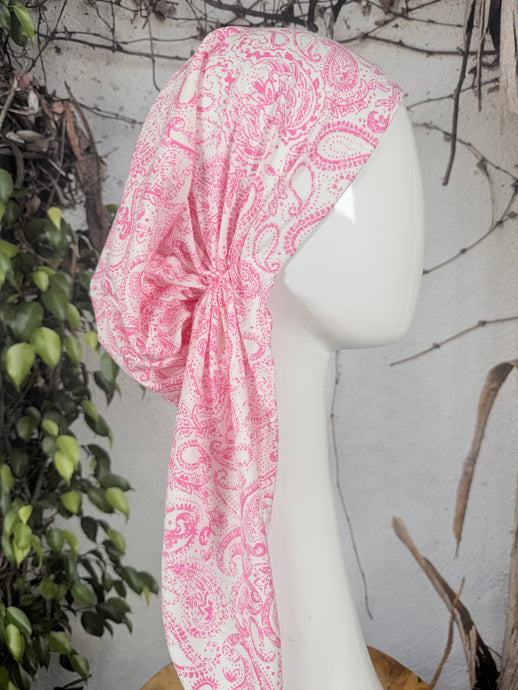 Stretchy Pretied Tichel - Pink Paisley-pretieds-The Little Tichel Lady