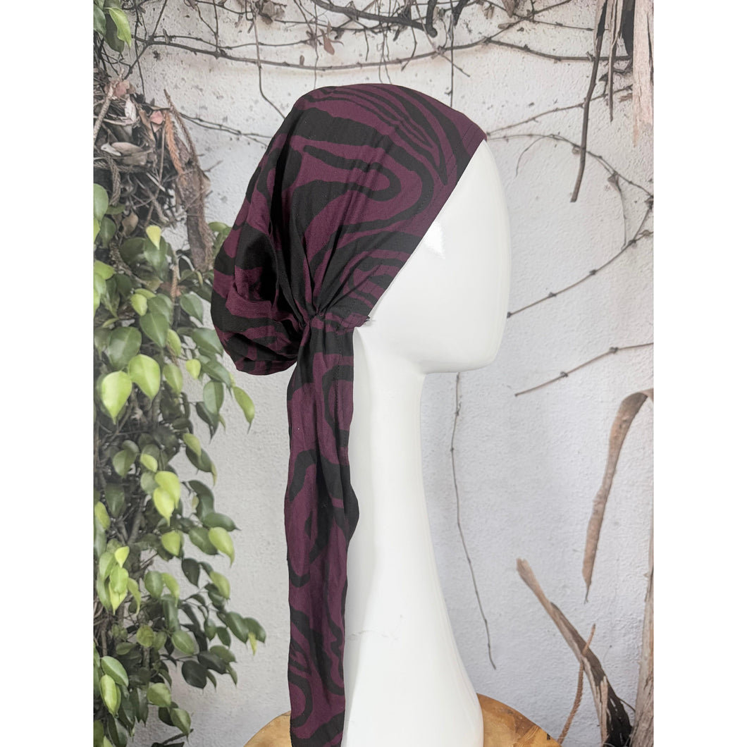 Stretchy Pretied Tichel - Eggplant/Black-pretieds-The Little Tichel Lady