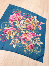 Burst of Floral Cotton Square Tichel - Teal-square-The Little Tichel Lady
