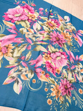 Burst of Floral Cotton Square Tichel - Teal-square-The Little Tichel Lady