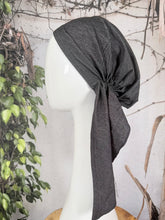 Stretchy Pretied Tichel - Black Faux Denim-pretieds-The Little Tichel Lady