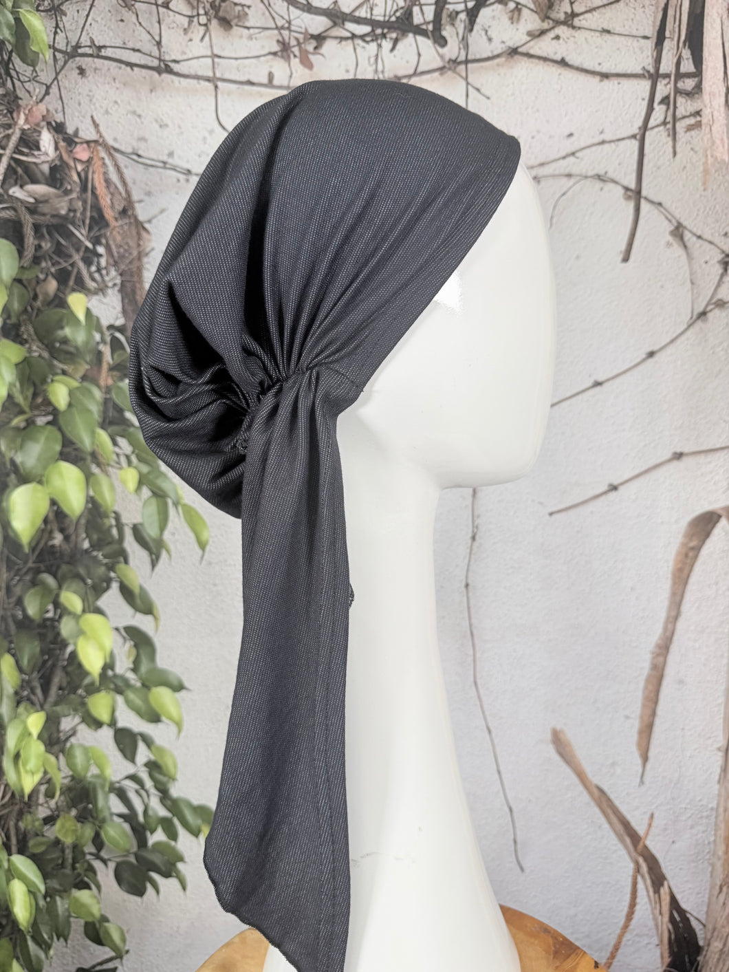 Stretchy Pretied Tichel - Indigo Faux Denim-pretieds-The Little Tichel Lady