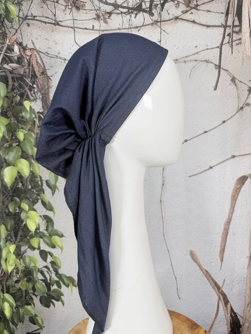 Stretchy Pretied Tichel - Blue Faux Denim-pretieds-The Little Tichel Lady