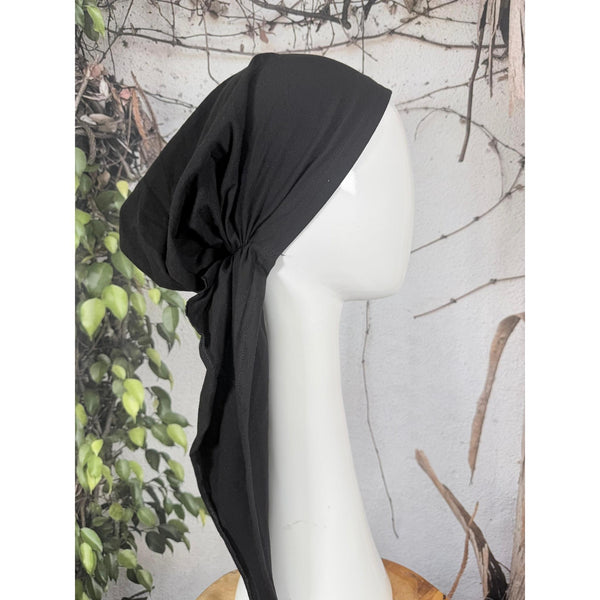 Stretchy Pretied Tichel - Black Solid-pretieds-The Little Tichel Lady