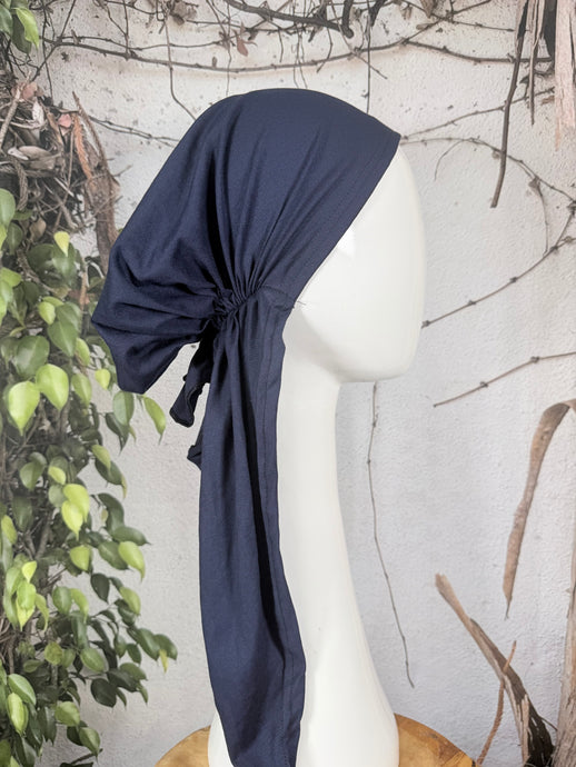 Stretchy Pretied Tichel - Navy Solid-pretieds-The Little Tichel Lady
