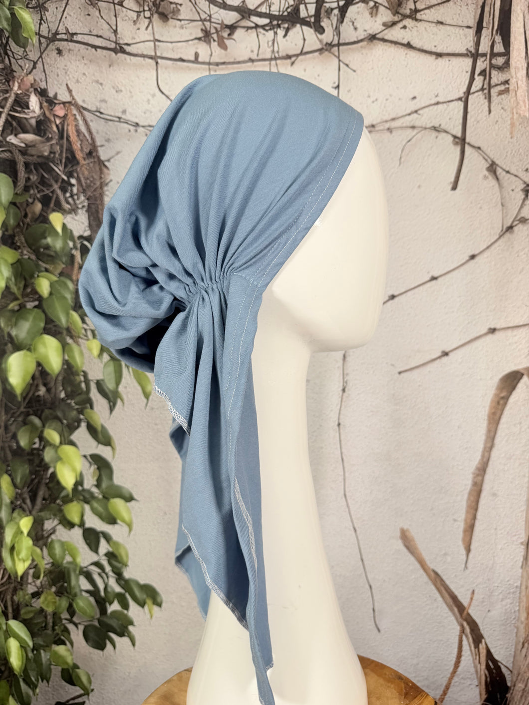 Stretchy Pretied Tichel - Blue Solid-pretieds-The Little Tichel Lady