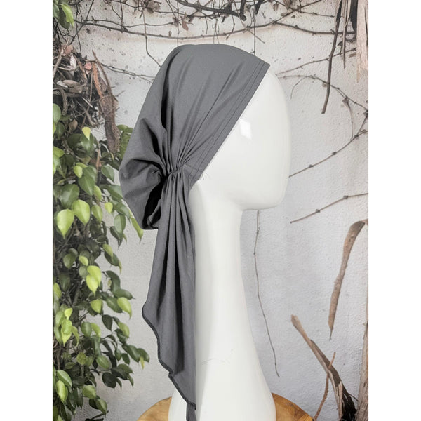 Stretchy Pretied Tichel - Gray Solid-pretieds-The Little Tichel Lady