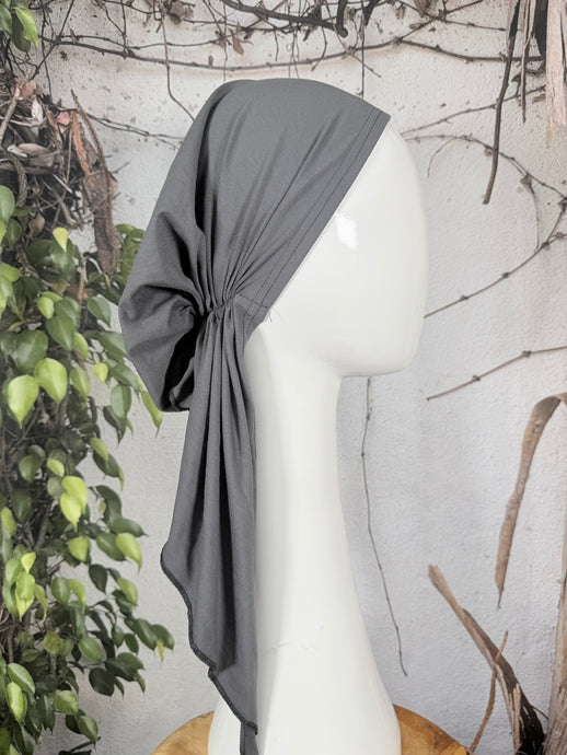 Stretchy Pretied Tichel - Gray Solid-pretieds-The Little Tichel Lady