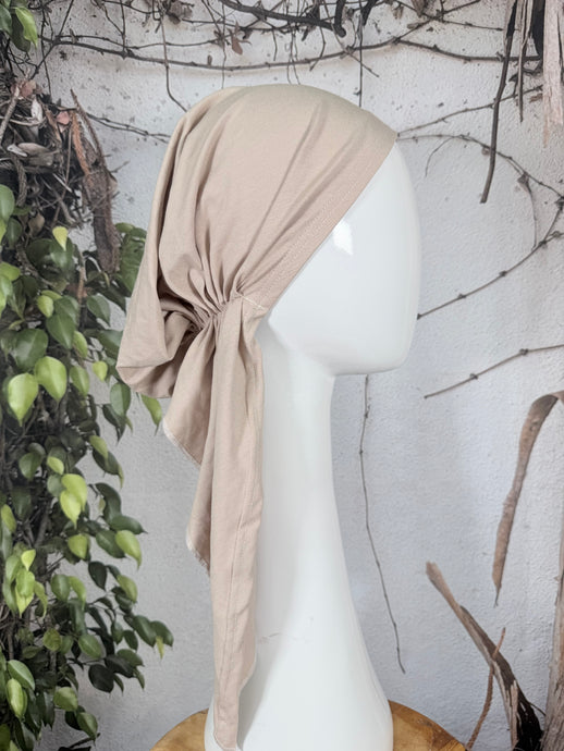 Stretchy Pretied Tichel - Beige Solid-pretieds-The Little Tichel Lady