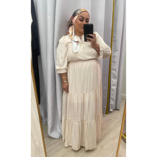 Satin Tiered Maxi Dress - Off-White XS-L
