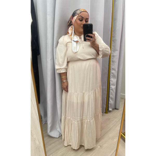Satin Tiered Maxi Dress - Off-White XS-L