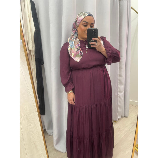 Satin Tiered Maxi Dress - Wine XS-L