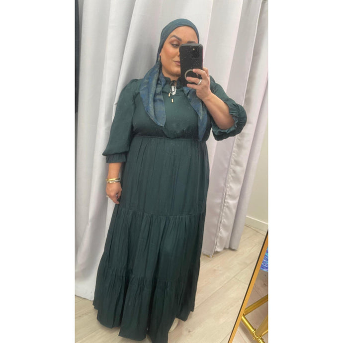 Satin Tiered Maxi Dress - Jewel Green XS-3X-dress-The Little Tichel Lady