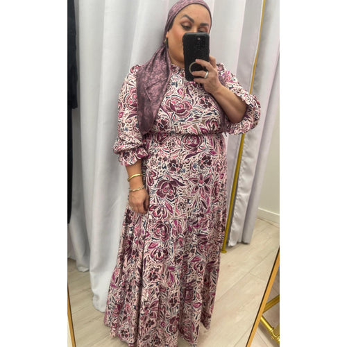 Tiered Maxi Dress - Eggplant Print XS-3X