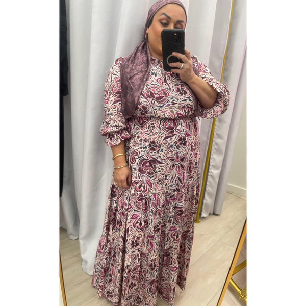 Tiered Maxi Dress - Eggplant Print XS-3X