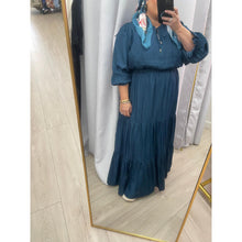 Satin Tiered Maxi Dress - Teal Blue 1X-3X