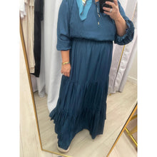 Satin Tiered Maxi Dress - Teal Blue 1X-3X
