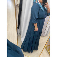 Satin Tiered Maxi Dress - Teal Blue 1X-3X