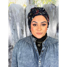 Israeli Gauzy Floral Wrap - Navy-Long Wrap-The Little Tichel Lady