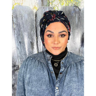 Israeli Gauzy Floral Wrap - Navy-Long Wrap-The Little Tichel Lady