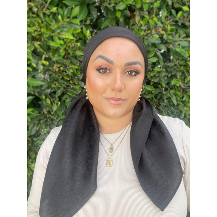 Starlit Satin Square Headscarf - Black-Squares-The Little Tichel Lady