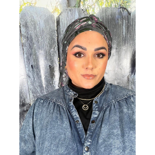 Israeli Gauzy Floral Wrap - Gray-Long Wrap-The Little Tichel Lady