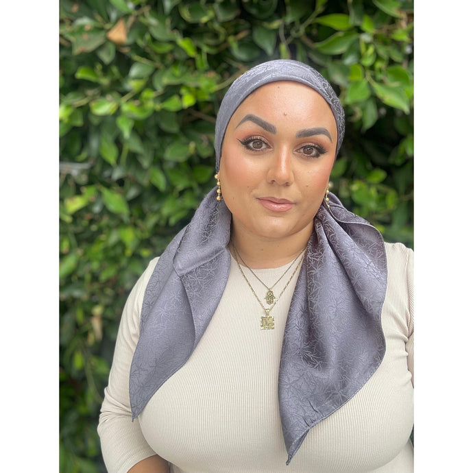 Starlit Satin Square Headscarf - Dark Silver-Squares-The Little Tichel Lady