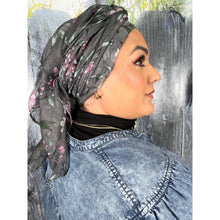 Israeli Gauzy Floral Wrap - Gray-Long Wrap-The Little Tichel Lady